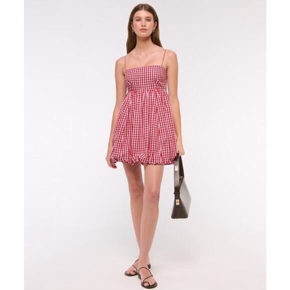 Abercombie & Fitch Womens Babydoll Bubble Hem Mini Red Gingham Dress XL New M25 - Picture 1 of 8